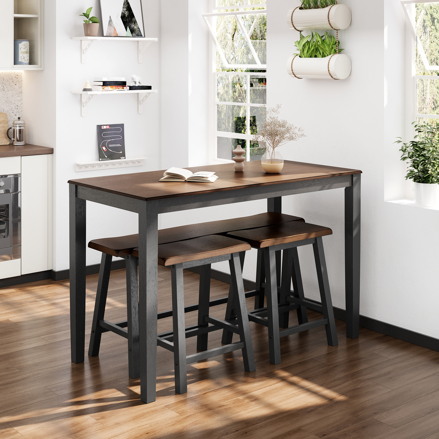 Captiva Designs 4 Piece Wood Dining Table Set with Rectangular Dining Table & Stools & Bench