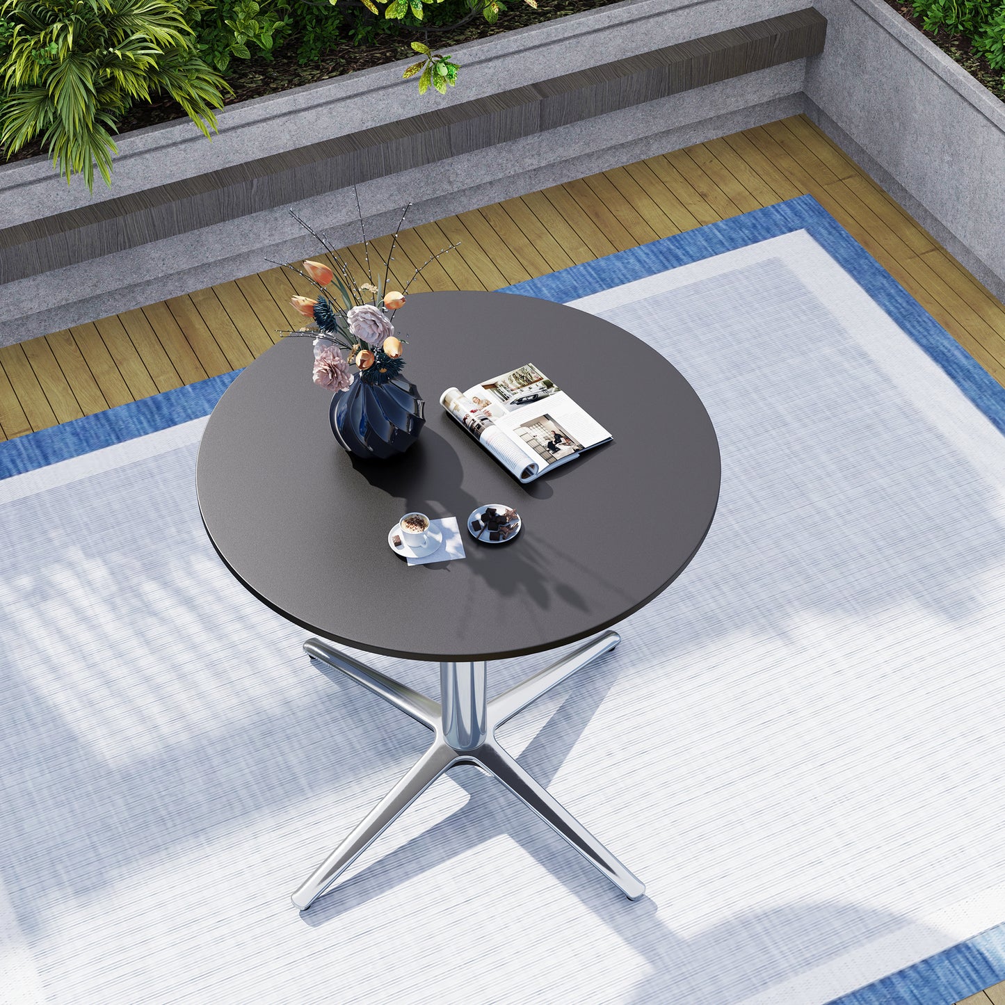 Captiva Designs 1pc Outdoor Patio Steel Dining Table with Sturdy Pedestal Base and X-Shaped Legs