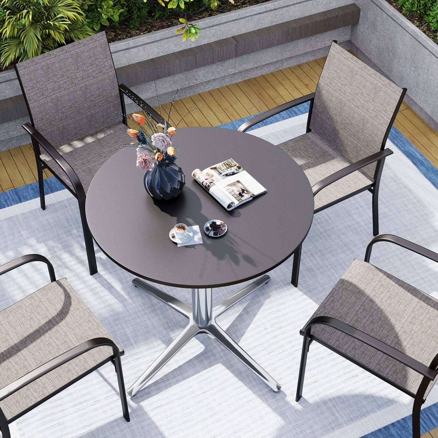 Captiva Designs 1pc Outdoor Patio Steel Dining Table with Sturdy Pedestal Base and X-Shaped Legs