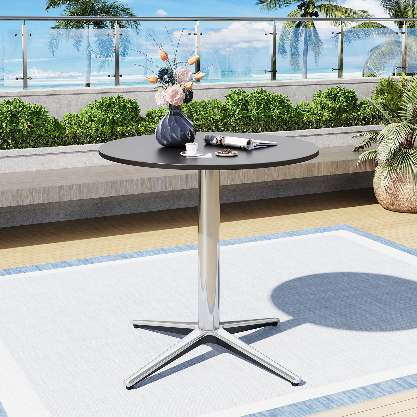 Captiva Designs 1pc Outdoor Patio Steel Dining Table with Sturdy Pedestal Base and X-Shaped Legs