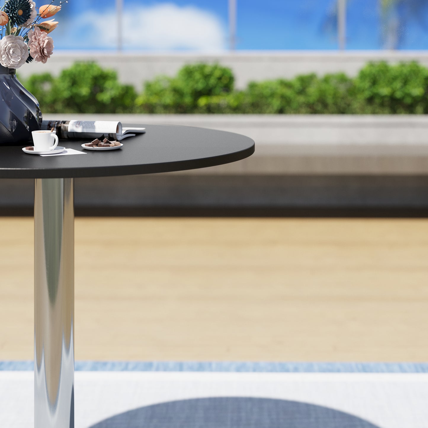 Captiva Designs 1pc Outdoor Patio Steel Dining Table with Sturdy Pedestal Base and X-Shaped Legs