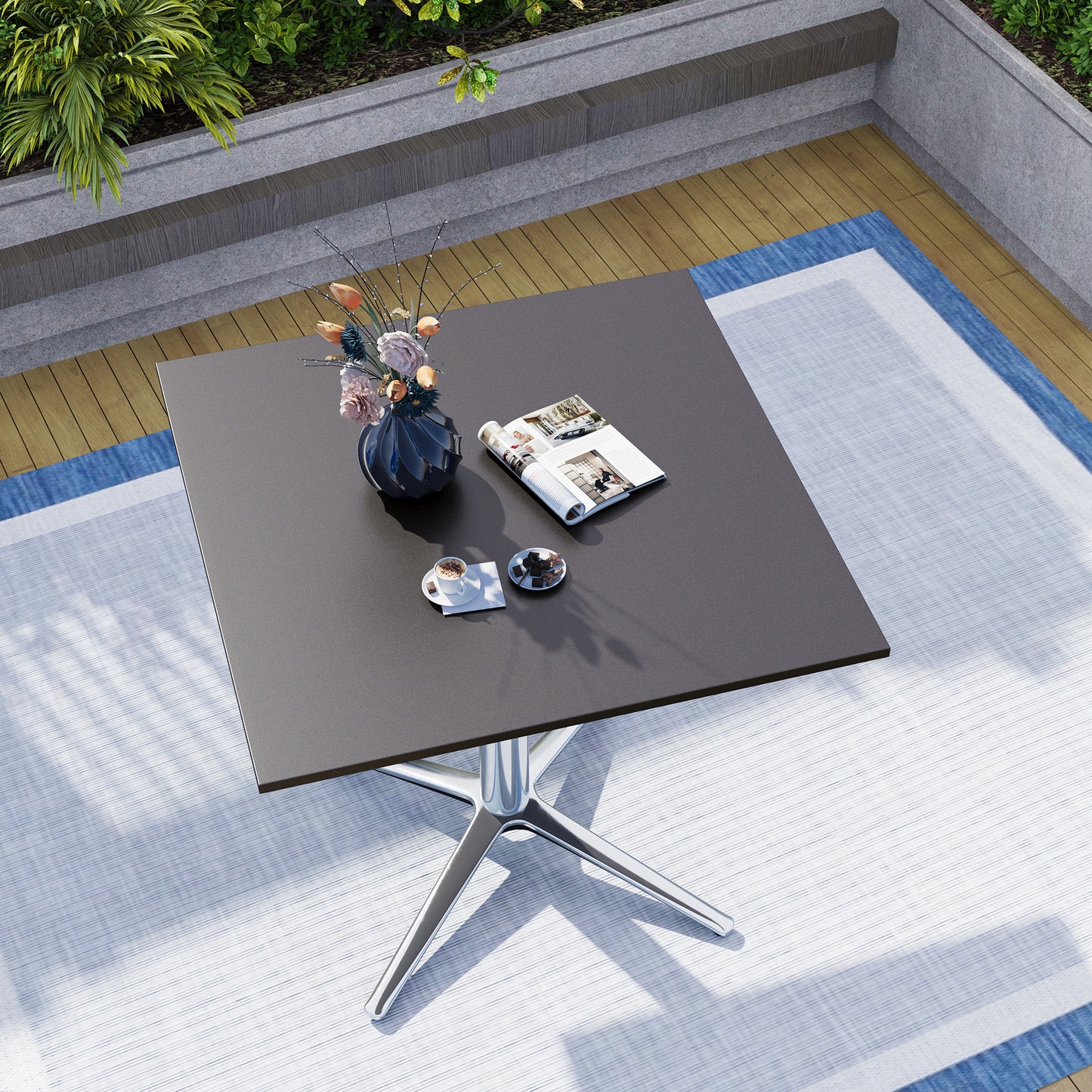 Captiva Designs 1pc Outdoor Patio Steel Dining Table with Sturdy Pedestal Base and X-Shaped Legs