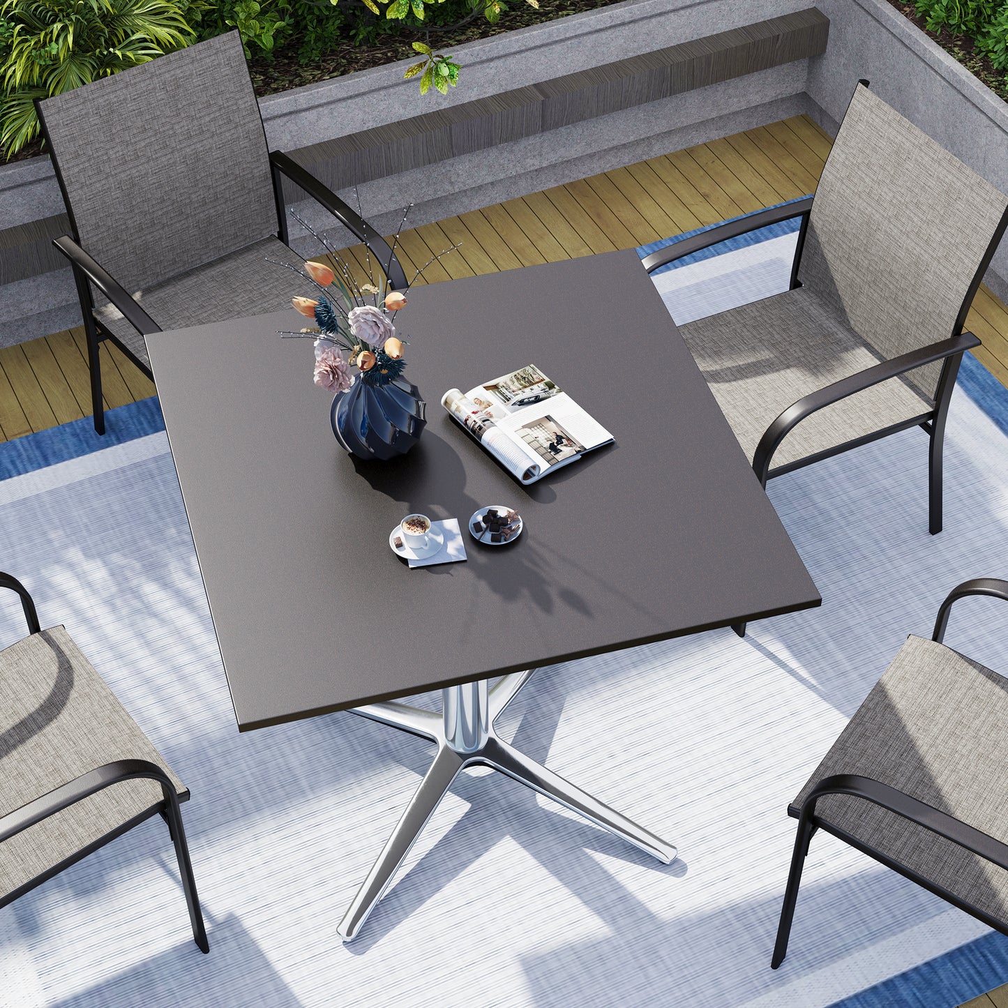 Captiva Designs 1pc Outdoor Patio Steel Dining Table with Sturdy Pedestal Base and X-Shaped Legs