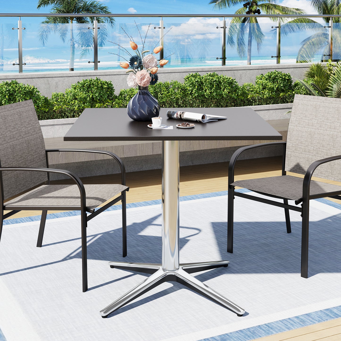 Captiva Designs 1pc Outdoor Patio Steel Dining Table with Sturdy Pedestal Base and X-Shaped Legs