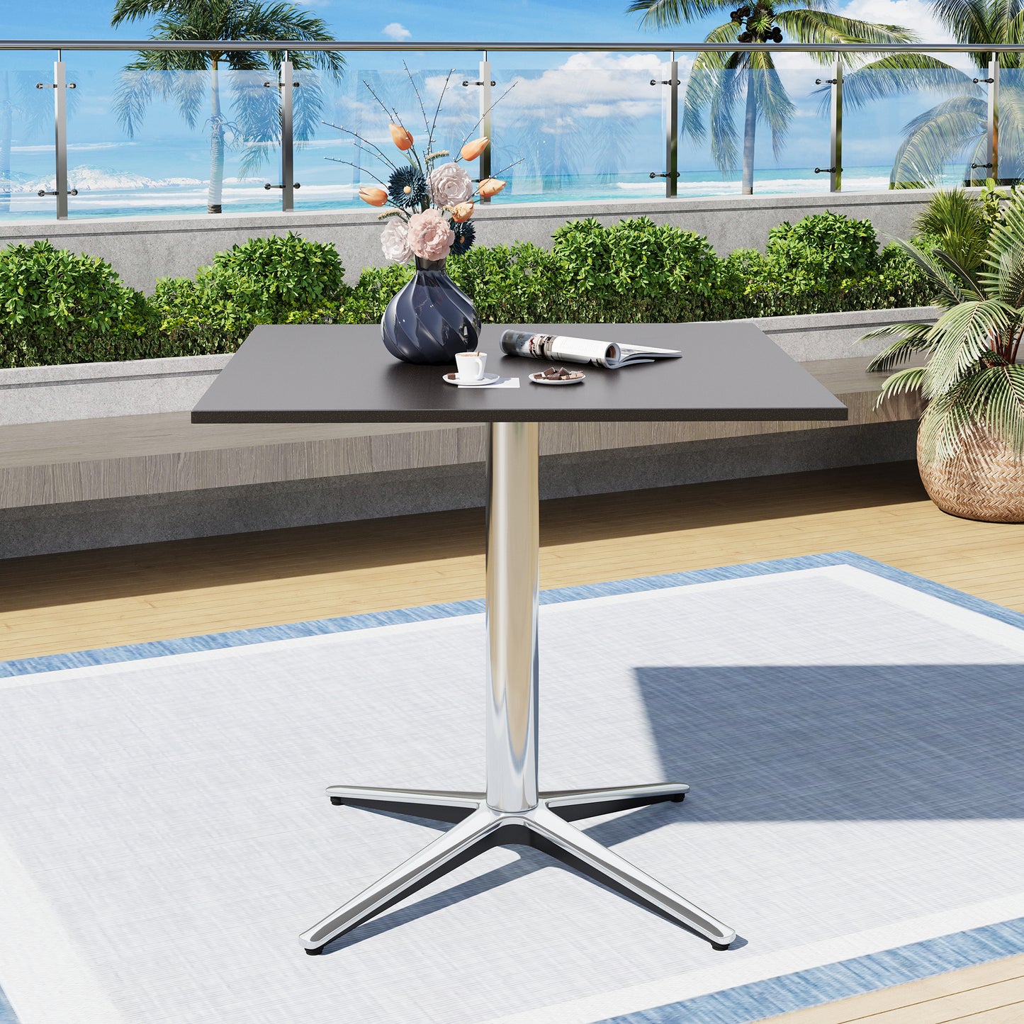 Captiva Designs 1pc Outdoor Patio Steel Dining Table with Sturdy Pedestal Base and X-Shaped Legs