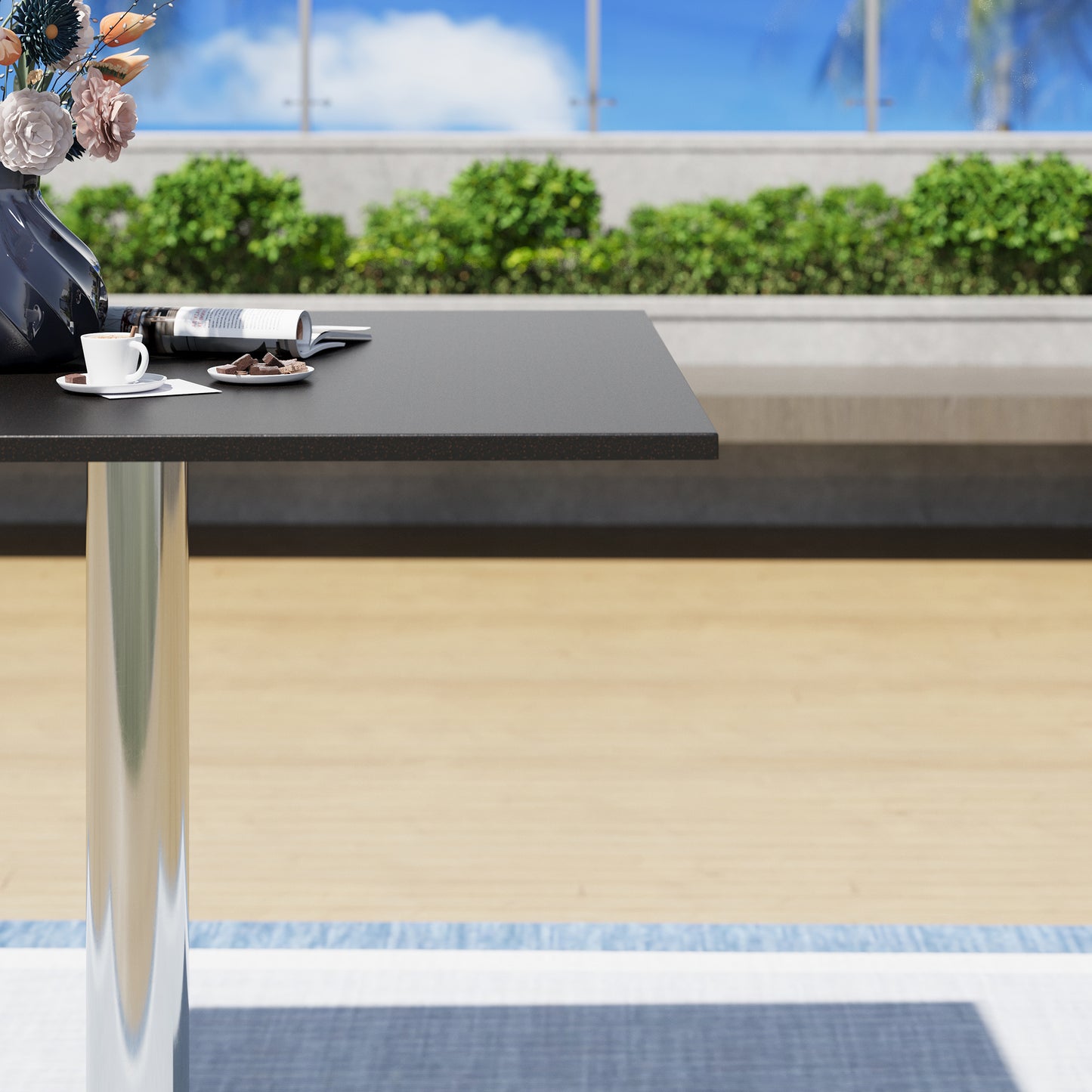 Captiva Designs 1pc Outdoor Patio Steel Dining Table with Sturdy Pedestal Base and X-Shaped Legs