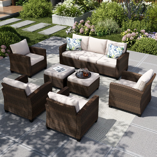 Captiva Designs 7pc Outdoor Patio Wicker Conversation Set with 4Cushioned Single Sofas for Garden Poolside Backyard