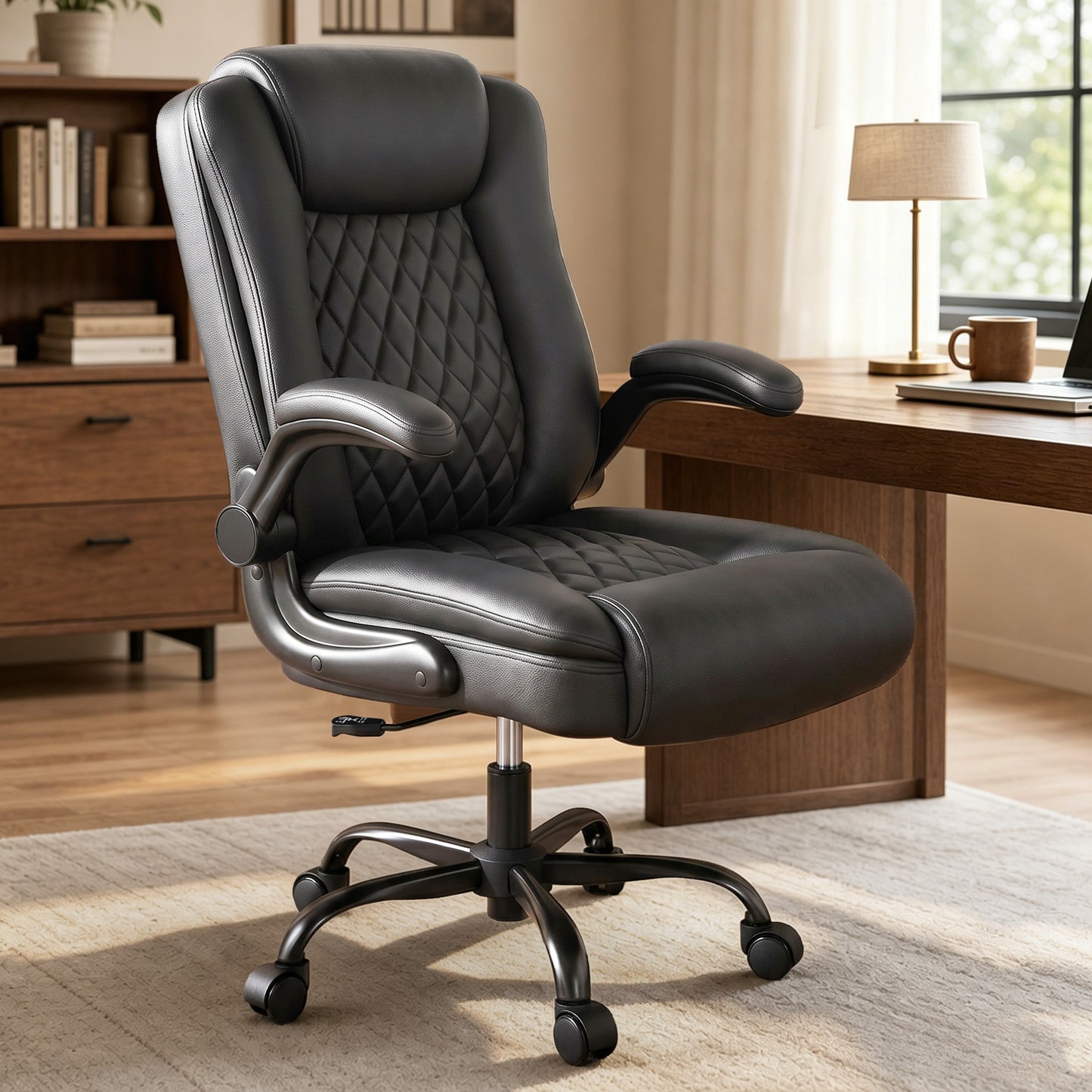 Captiva Designs Ergonomic Office Chair, Adjustable Height Swivel Chair with Elevated Back & Extra Wide and Deep Seat
