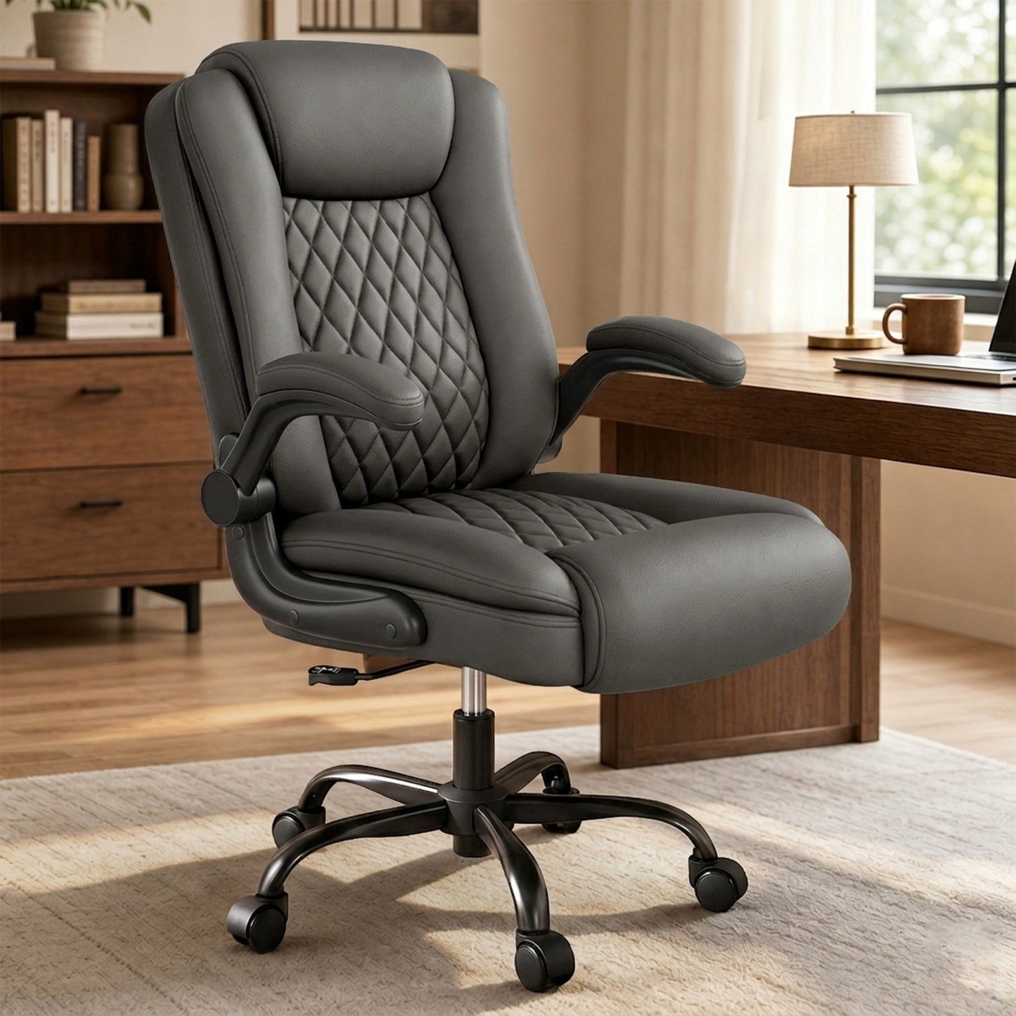 Captiva Designs Ergonomic Office Chair, Adjustable Height Swivel Chair with Elevated Back & Extra Wide and Deep Seat