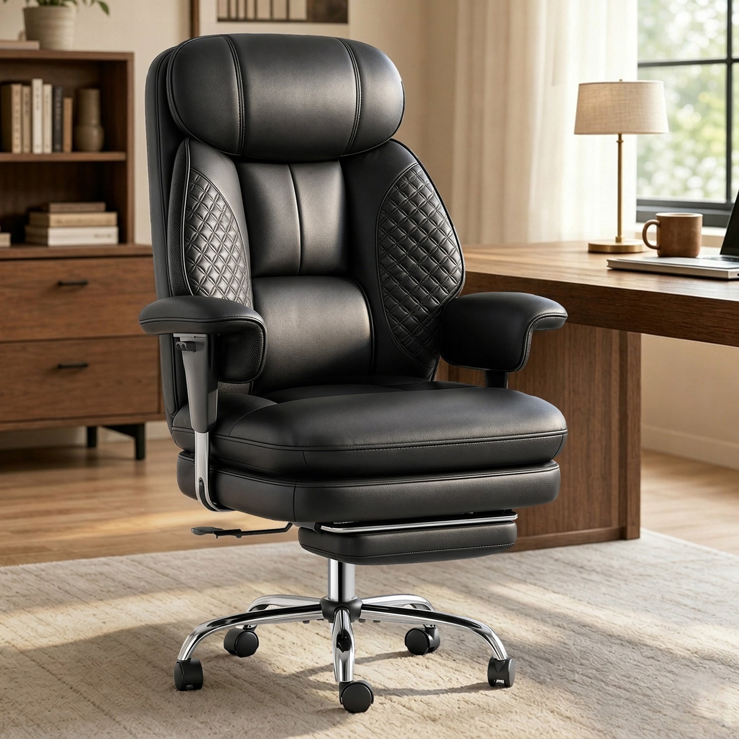 Captiva Designs Ergonomic Office Chair, Adjustable Height Swivel Chair with Elevated Back & Extra Wide and Deep Seat