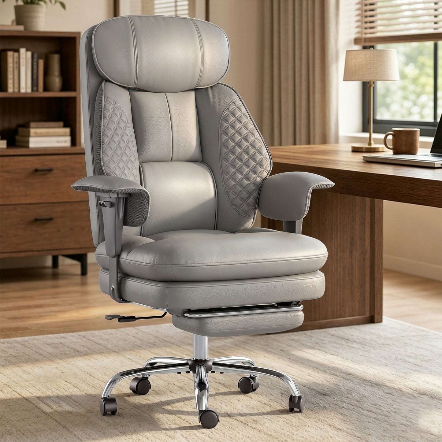 Captiva Designs Ergonomic Office Chair, Adjustable Height Swivel Chair with Elevated Back & Extra Wide and Deep Seat