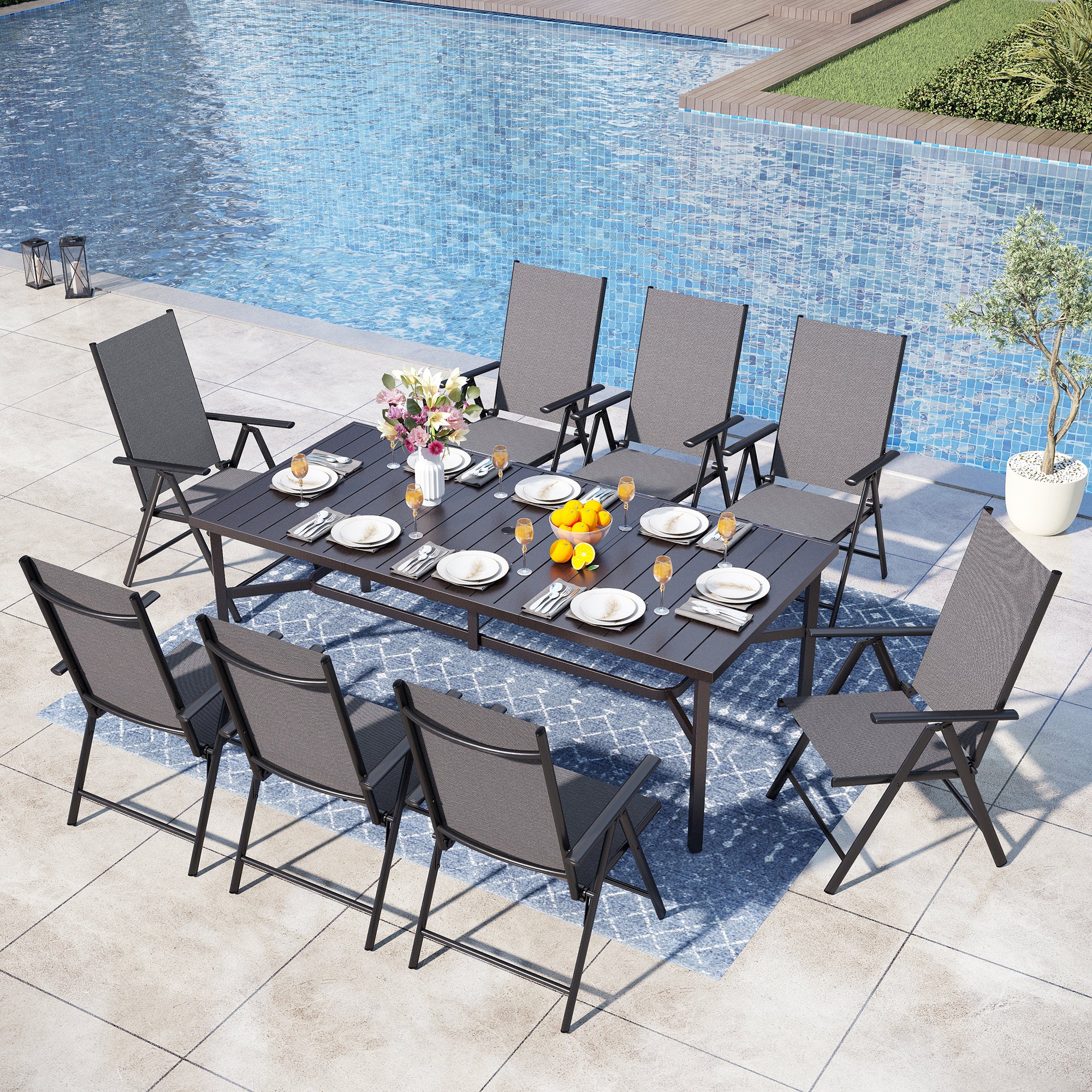 Nectar Table Captiva Designs 9pc Spacious Slat-top Rectangle Metal Table with Umbre ...