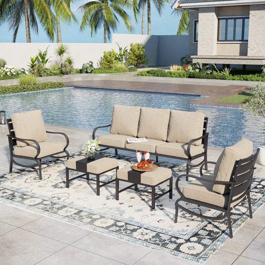 Captiva Designs 5pc Metal Patio Furniture Conversation Set with Ottomans for Garden Porch Backyard