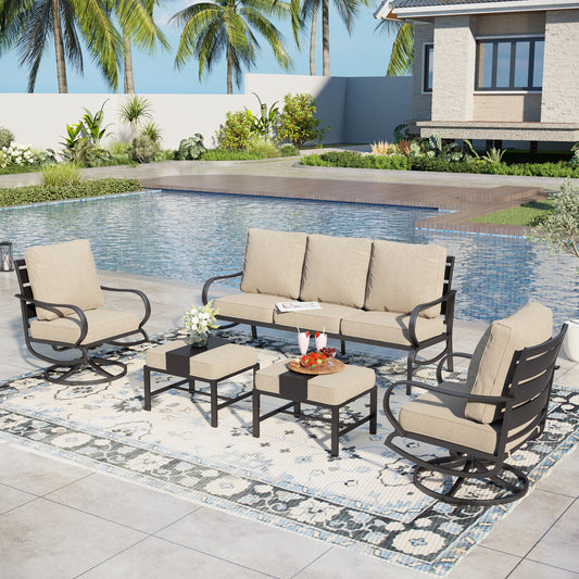 Captiva Designs 5pc Metal Patio Furniture Conversation Set with Swivel Chairs and Ottomans for Garden Porch Backyard