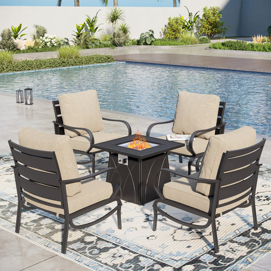 Captiva Designs 5pc Metal Patio seating Furniture Fire Pit Set for Garden Porch Backyard