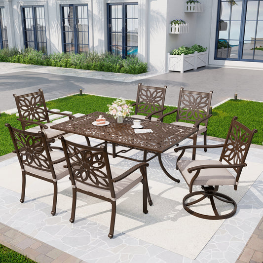 Captiva Designs 7PC Cast Aluminum Patio Dining Set with Rectangle Table & Flower Back Chairs