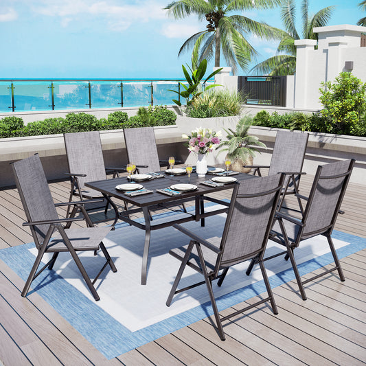 Captiva Designs 7pc Patio Dining Set with Slat-top Rectangle Table & Sling Foldable Chair