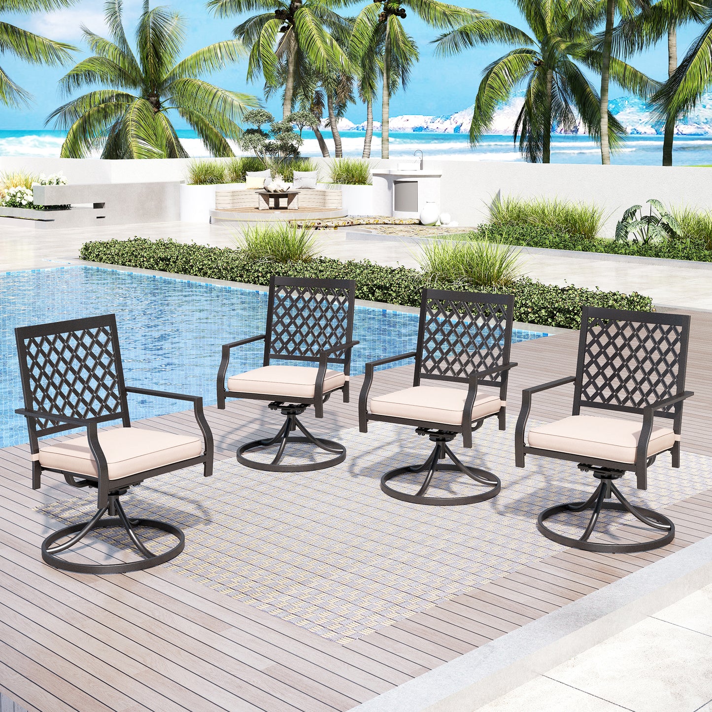 Captiva Designs Outdoor Patio Dining Swivel Steel Chairs with Thick Cushions