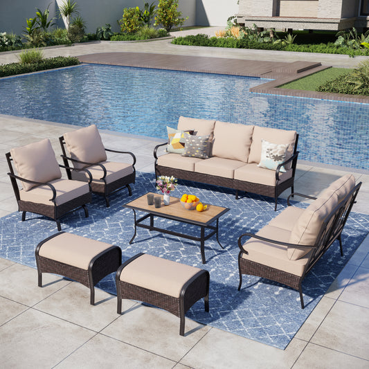Captiva Designs 7pc Extra Large Metal and Rattan Outdoor Patio Conversation Set with Loveseat and Ottomans