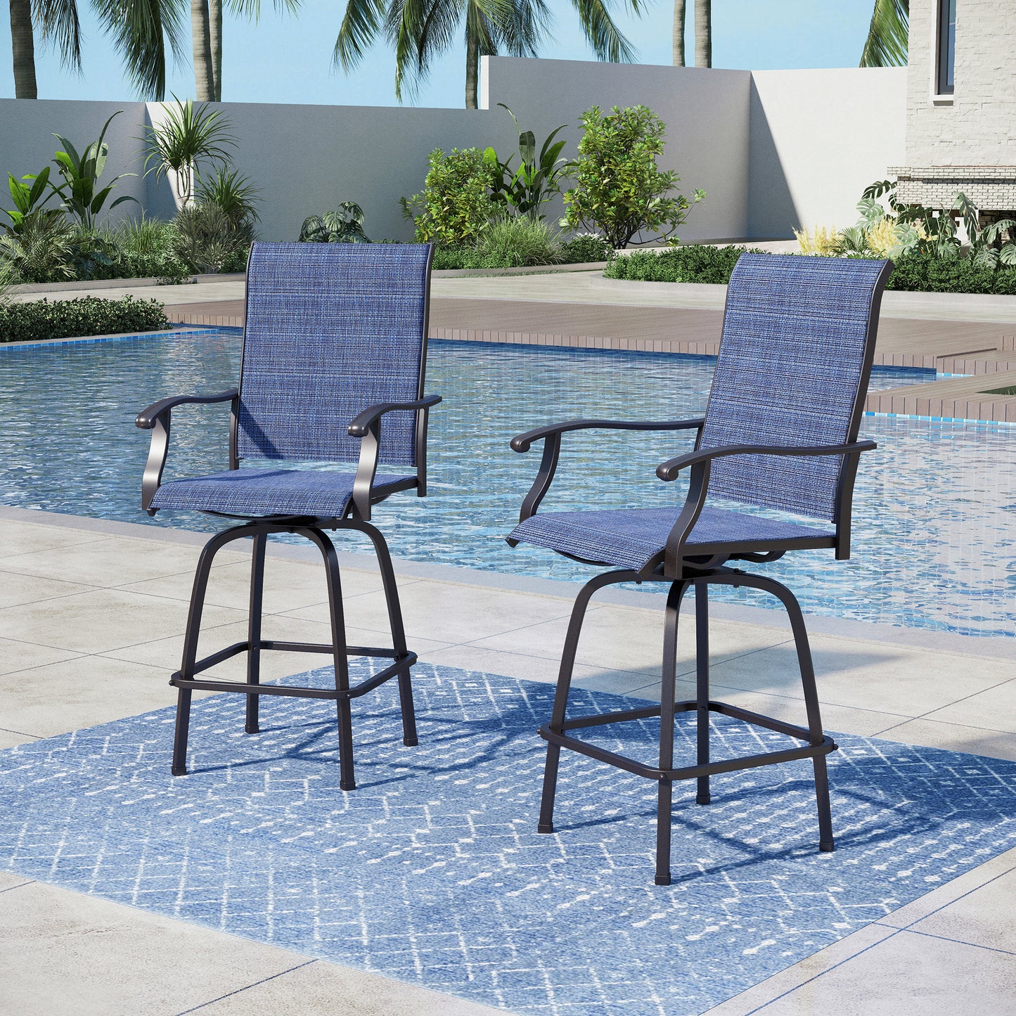 Captiva Designs Outdoor Patio Sling Bar Stools with Waved Armrests & Reinforced Base