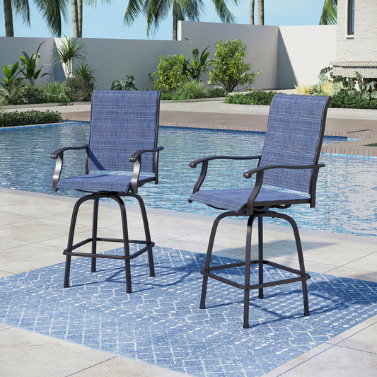 Captiva Designs Outdoor Patio Sling Bar Stools with Waved Armrests & Reinforced Base