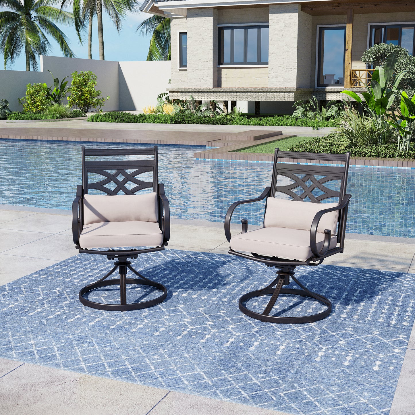 Captiva Designs Outdoor Patio Dining Floral Back Steel Chairs with Thick Seat & Back Cushion