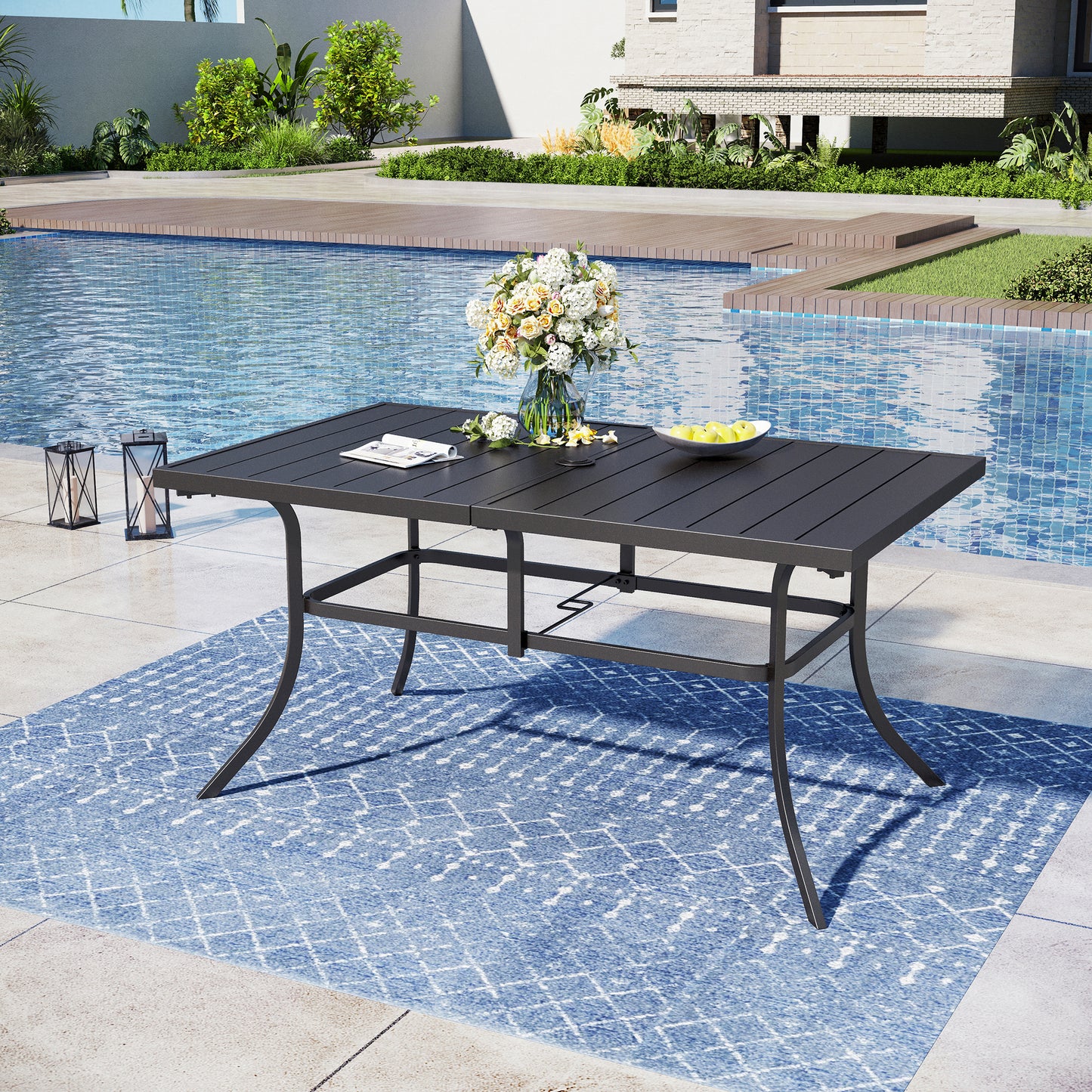 Captiva Designs 1pc Outdoor Patio Dining Steel Table with Umbrella Hole for 6