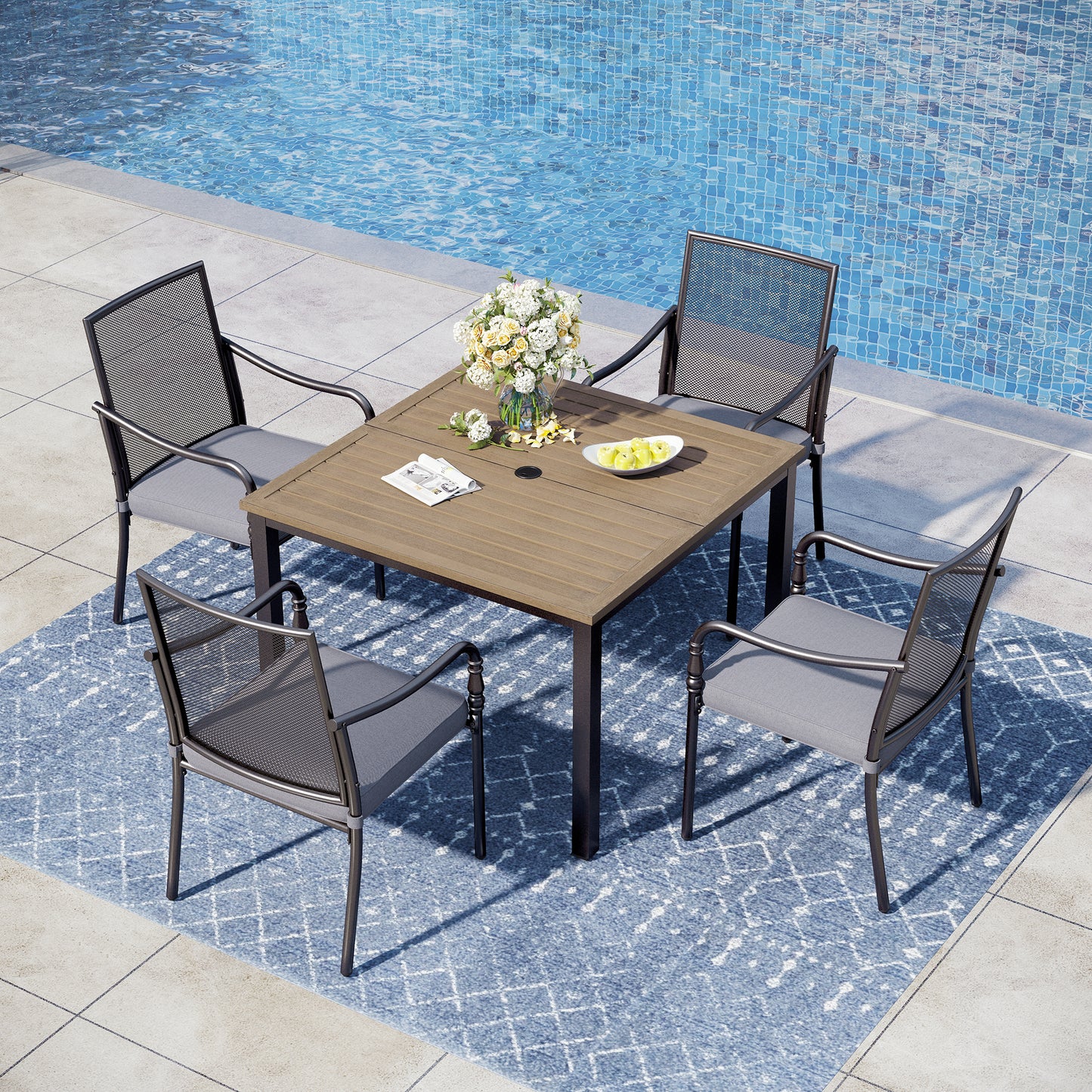 Captiva Designs Outdoor Dining  Steel Chairs with Thick Cushions and Gourd Head Armrests