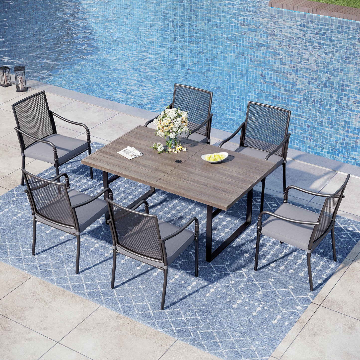 Captiva Designs Outdoor Dining  Steel Chairs with Thick Cushions and Gourd Head Armrests
