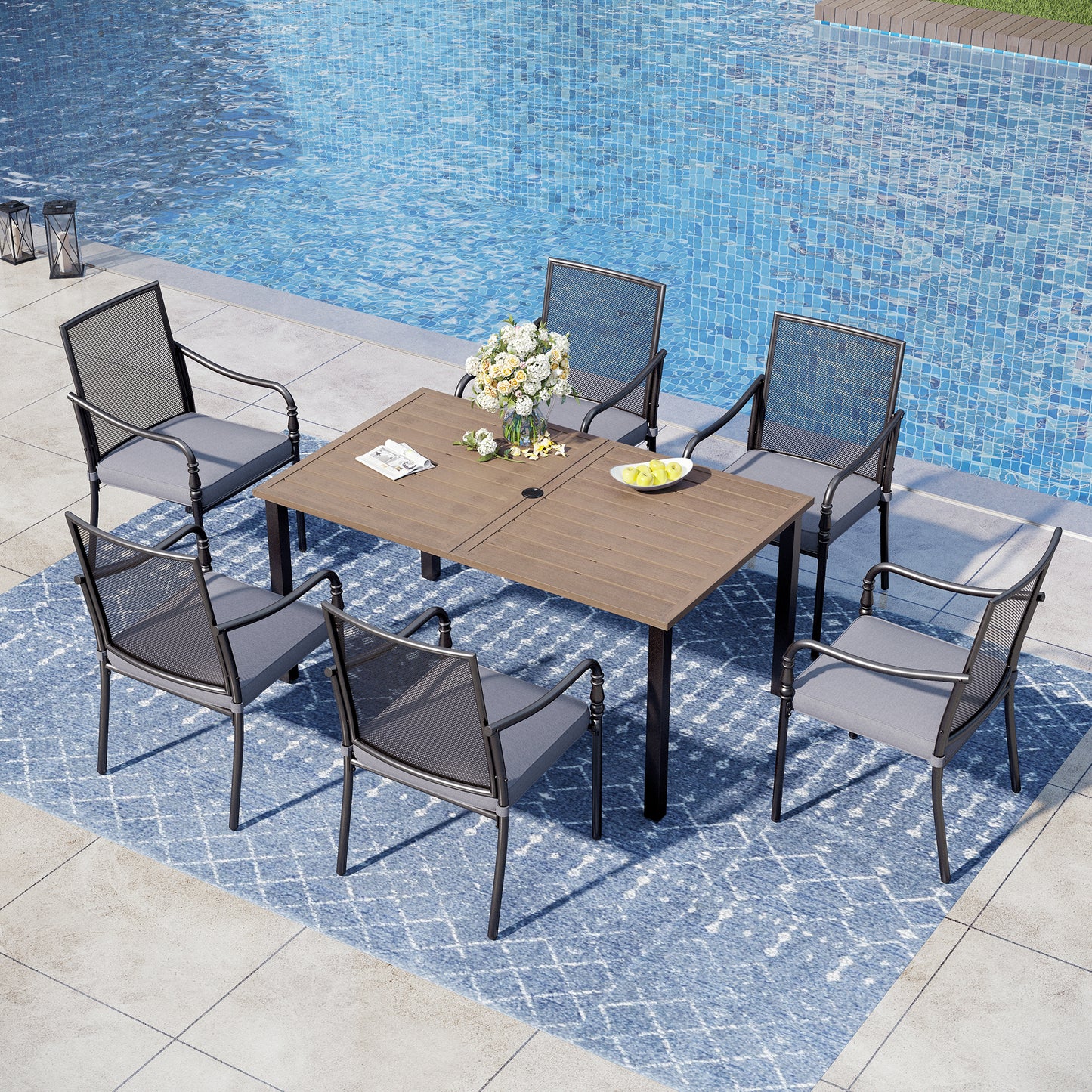 Captiva Designs Outdoor Dining  Steel Chairs with Thick Cushions and Gourd Head Armrests