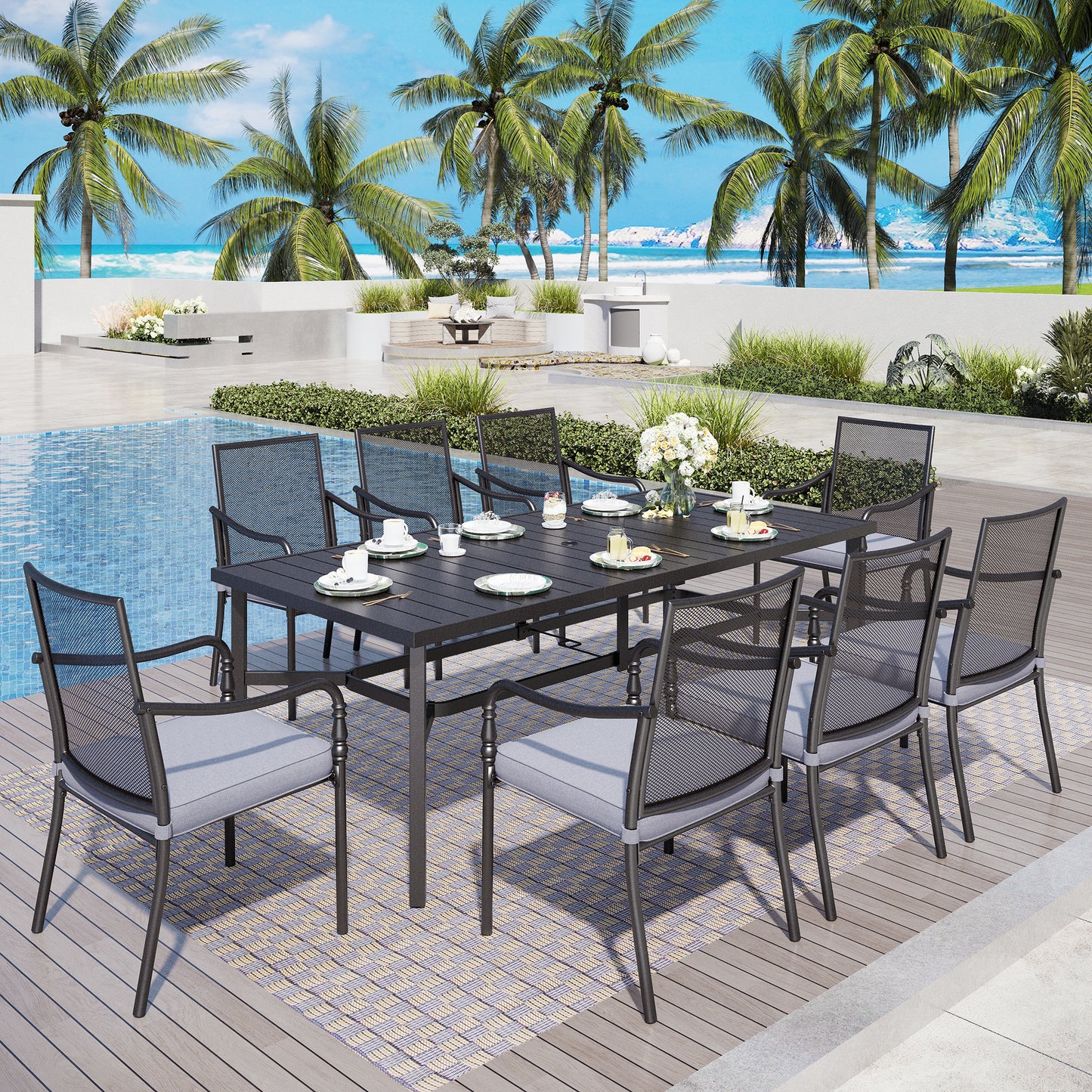 Captiva Designs Outdoor Dining  Steel Chairs with Thick Cushions and Gourd Head Armrests