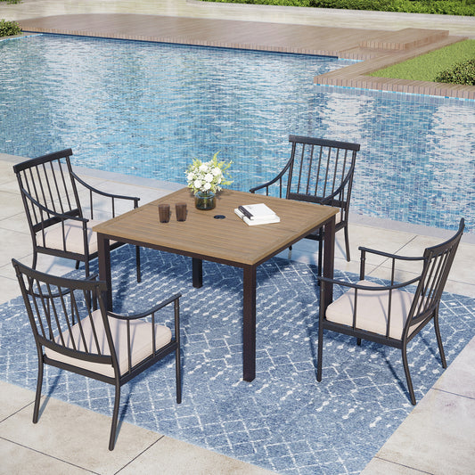 Captiva Designs 5pc Outdoor Patio Steel Dining Table & Stylish Cushioned Metal Chairs