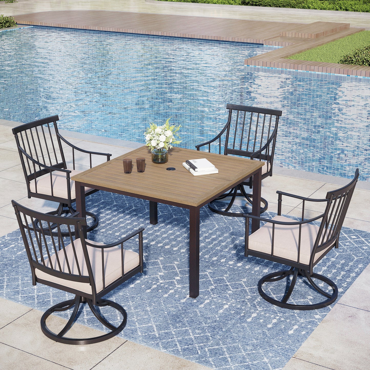 Captiva Designs 5pc Outdoor Patio Steel Dining Table & Stylish Cushioned Metal Chairs