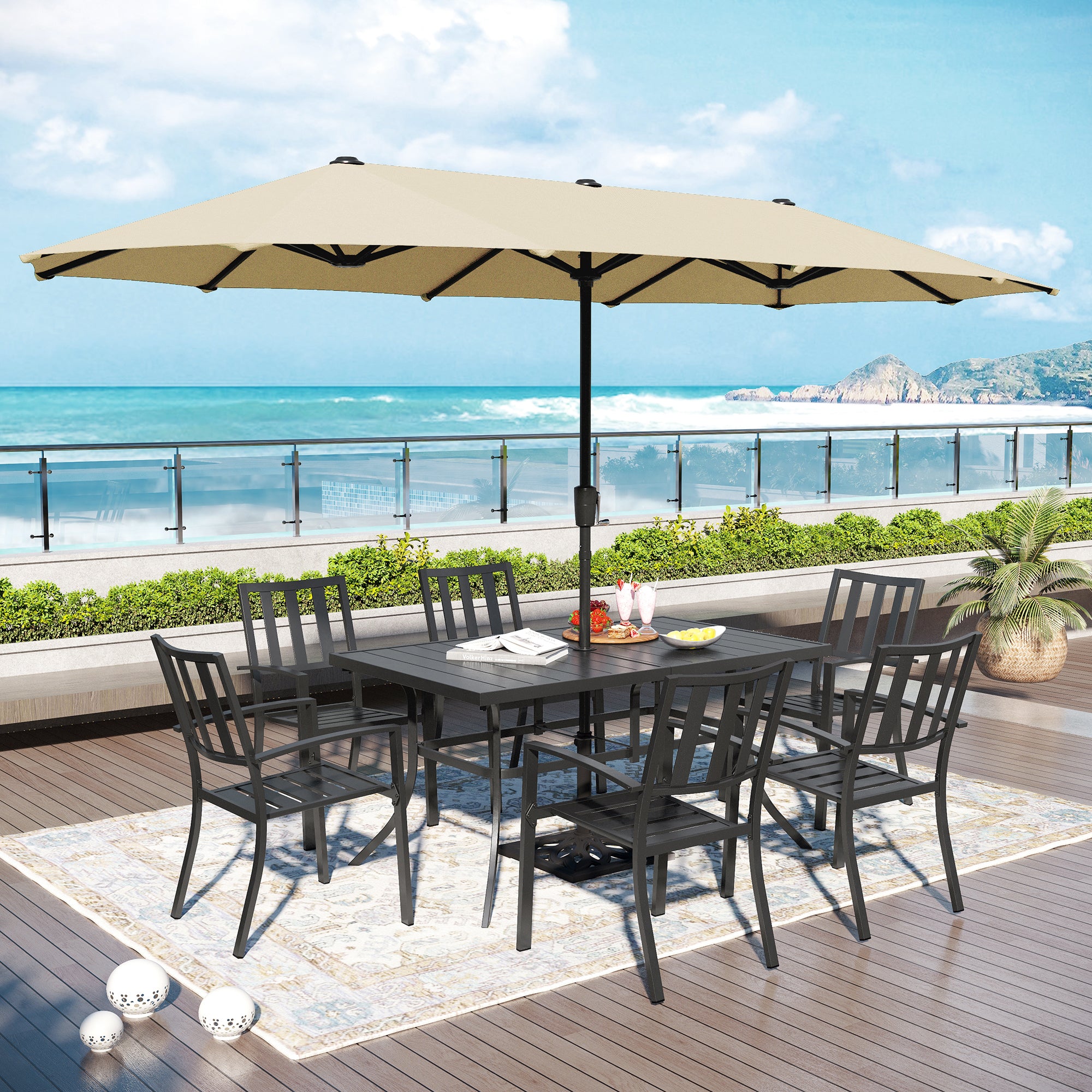 Captiva Designs 8pc Patio Dining Slat-top Rectangle Table & Stackable ...