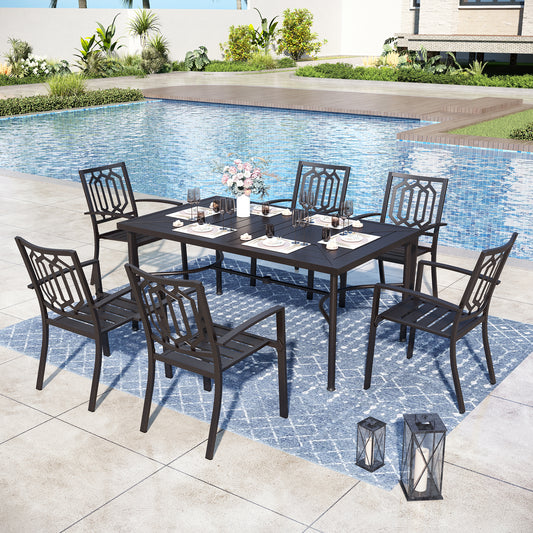 Captiva Designs 7pc Patio Dining Set with Geometric Pattern Rectangular Table & Metal Arm Chairs