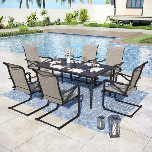 Captiva Designs 7pc Patio Dining Set with Steel Frame Rectangle Table & C-spring Sling Chairs