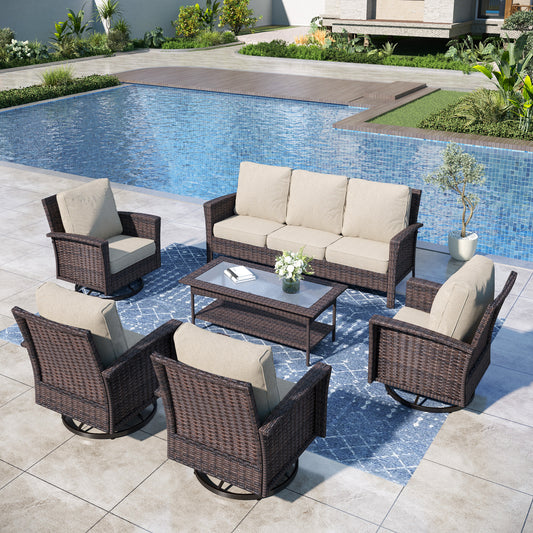 Captiva Designs 6pc Oversized Patio Outdoor Wicker Furniture Conversation Sofa Set with Coffee Table for Garden Yard Porch