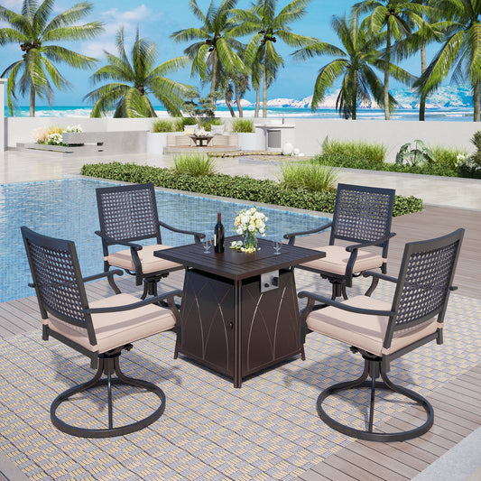 Captiva Designs 5pc Outdoor Patio Dining Set with Square Steel Table & Metal Armrest Chairs