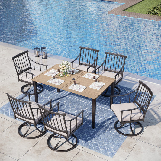 Captiva Designs 7pc Ourdoor Patio Rectangular Steel Table & Stylish Cushioned Arm Metal Chairs