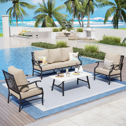 Captiva Designs 4pc Extra Large Metal Patio Outdoor Conversation Set with Armchairs for Garden, Poolside, Backyard
