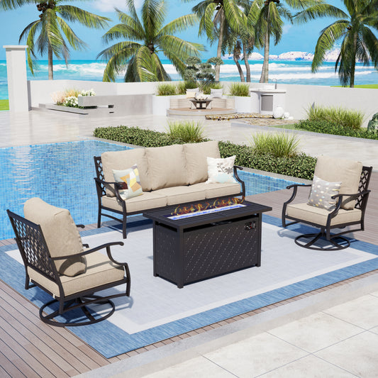 Captiva Designs 4PCS Patio Outdoor Conversation Fire Pit Set with Swivel Armchairs for Garden, Poolside, Backyard