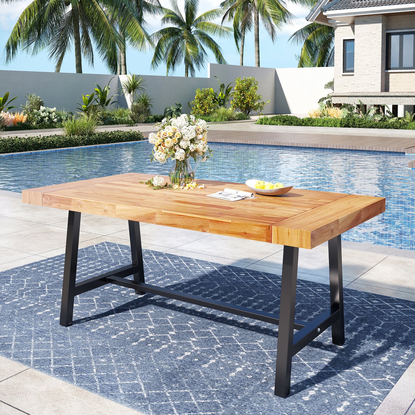 Captiva Designs 1pc Outdoor Patio Acacia Wood Dining Table with Steel Frame