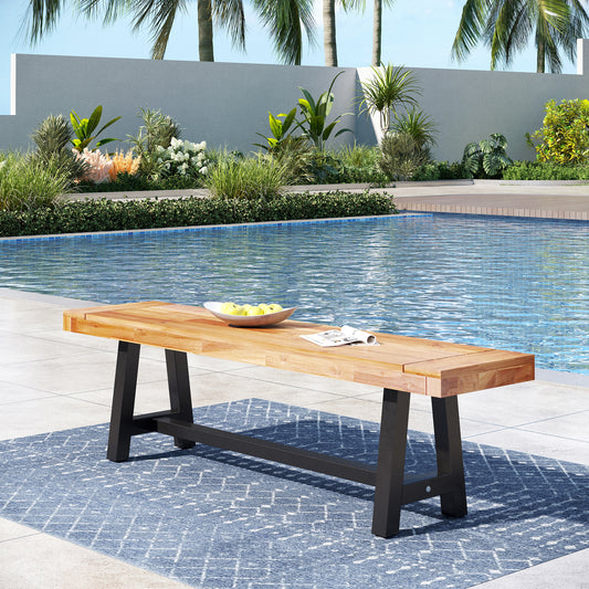 Captiva Designs Outdoor Patio Weatherproof Dining Long Narrow Garden Backless Acacia Wood Bench