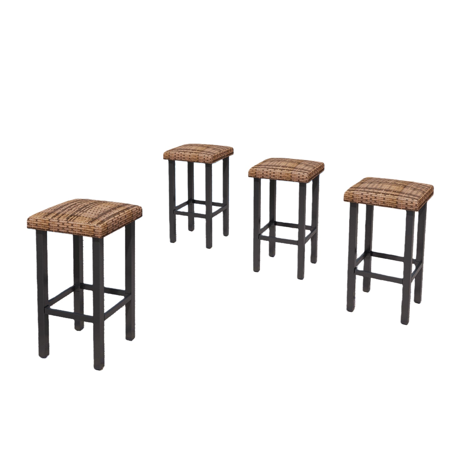 Captiva Designs Outdoor Patio 4Pc Counter Height Backless Rattan Wicker Bar Chairs with Adjustable Feet Mats