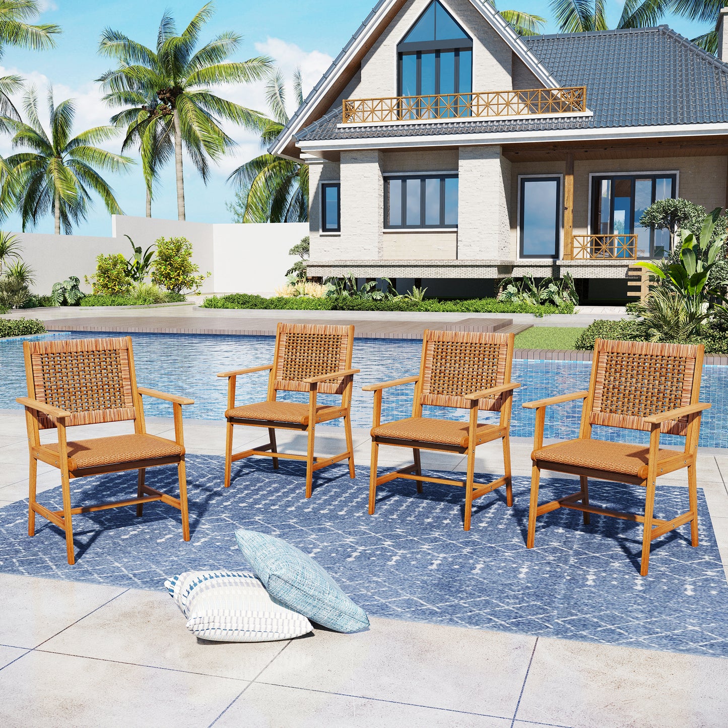 Captiva Designs Outdoor Patio Dining Acacia Wood Patio Fixed Chairs with Armrests