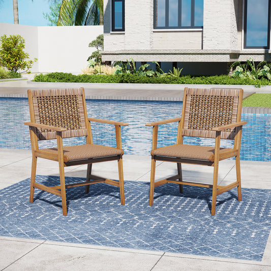 Captiva Designs Outdoor Patio Dining Acacia Wood Patio Fixed Chairs with Armrests