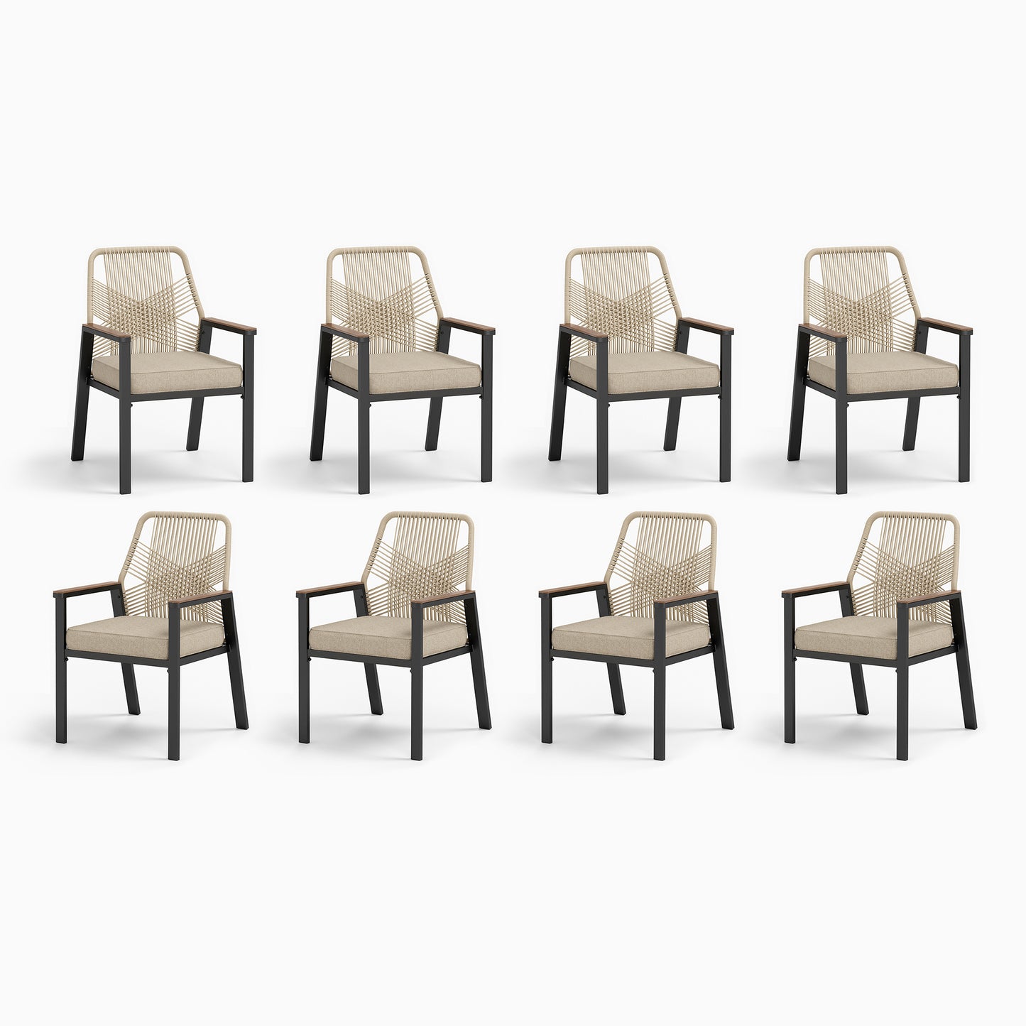 Captiva Designs Outdoor Dining Beige Rattan Chairs with Thick Cushions and Woven Wicker Backs