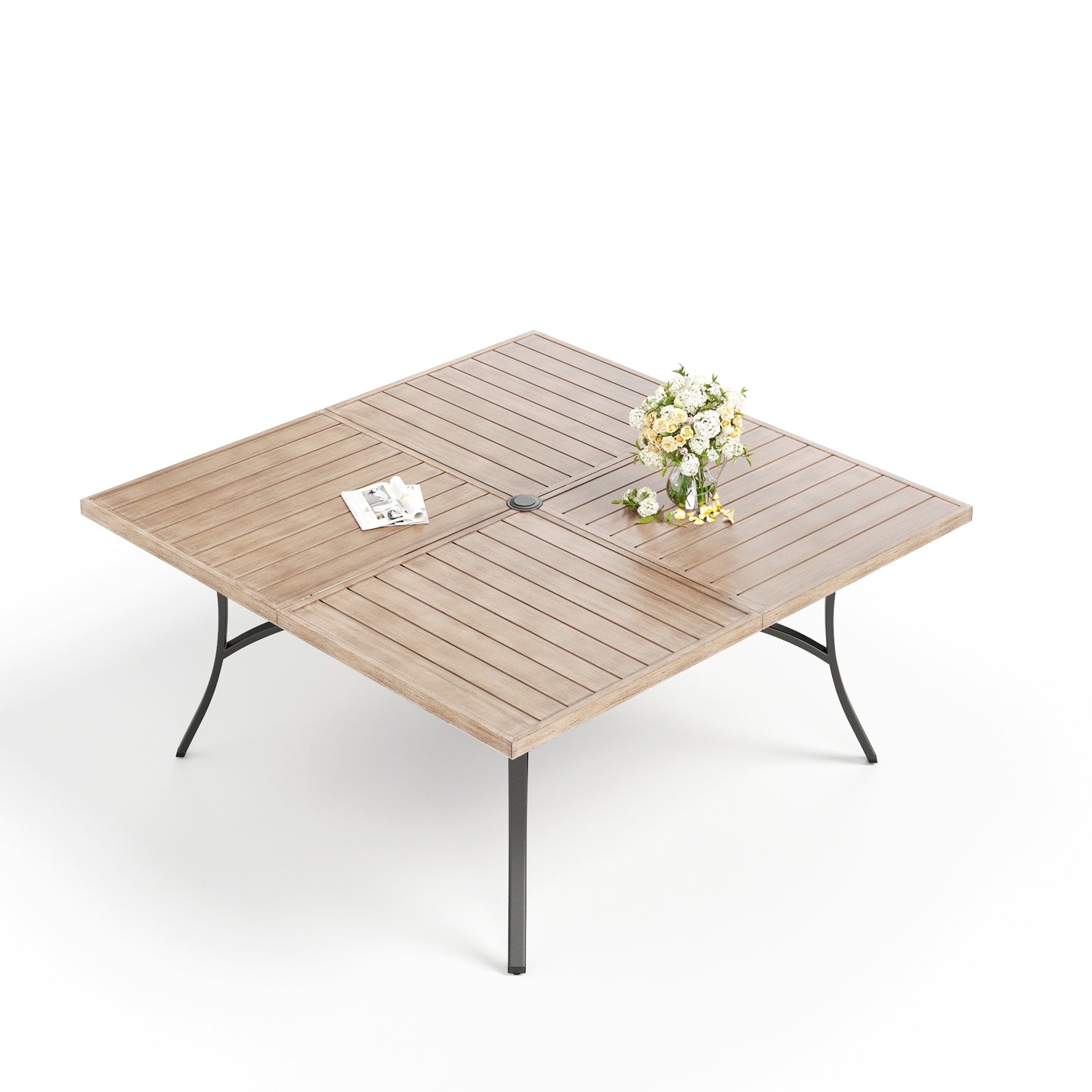 Captiva Designs 9 件套庭院几何图案可伸缩钢制矩形桌和软垫吊带固定椅和旋转椅