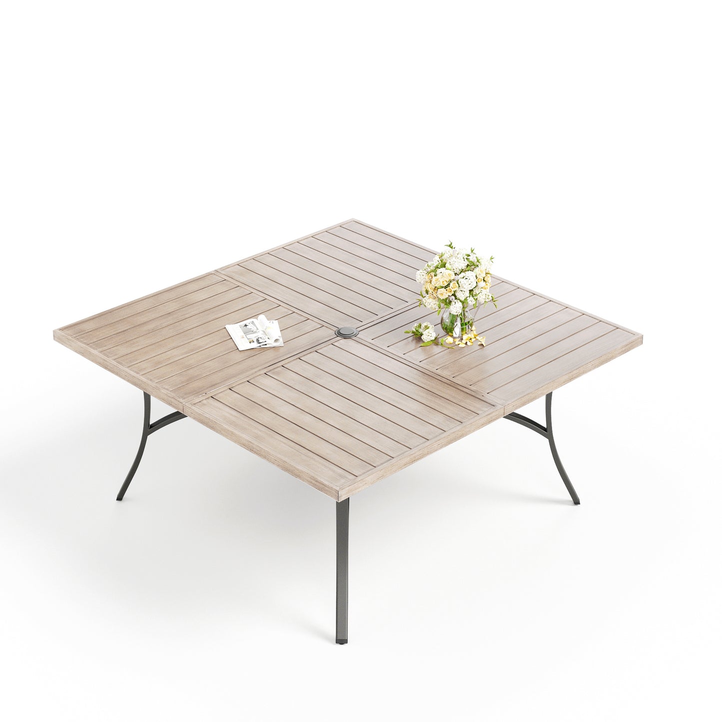 Captiva Designs 1 件装露台宽敞方形金属板顶桌，带伞孔，可容纳 8 人