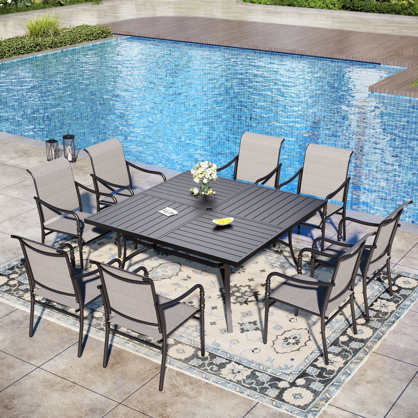 Captiva Designs Outdoor Dining Gray Sling Chairs with Gourd Head Armrests